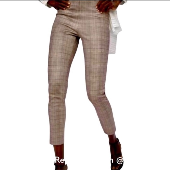 Zara Pants - Zara Basic high Rise Brown Plaid  Leggings Size S